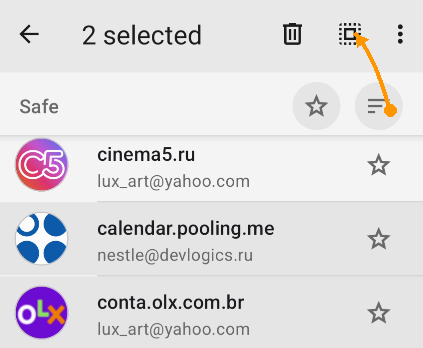 Gray cards is selected; sqare button to select all