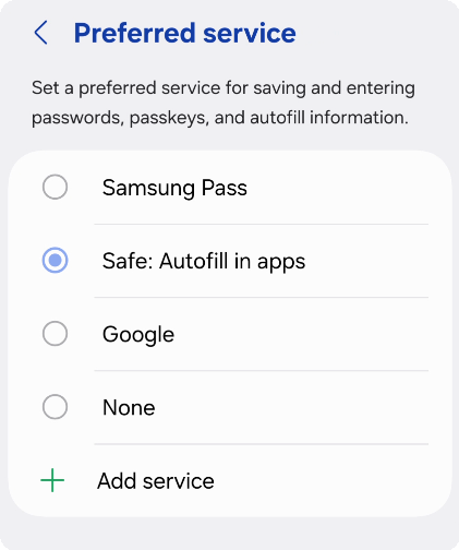 Set Safe as preferred autofill service