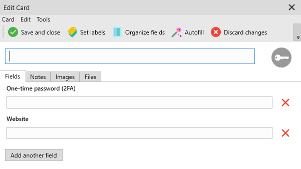 Edit Card with One-time password (2FA) field