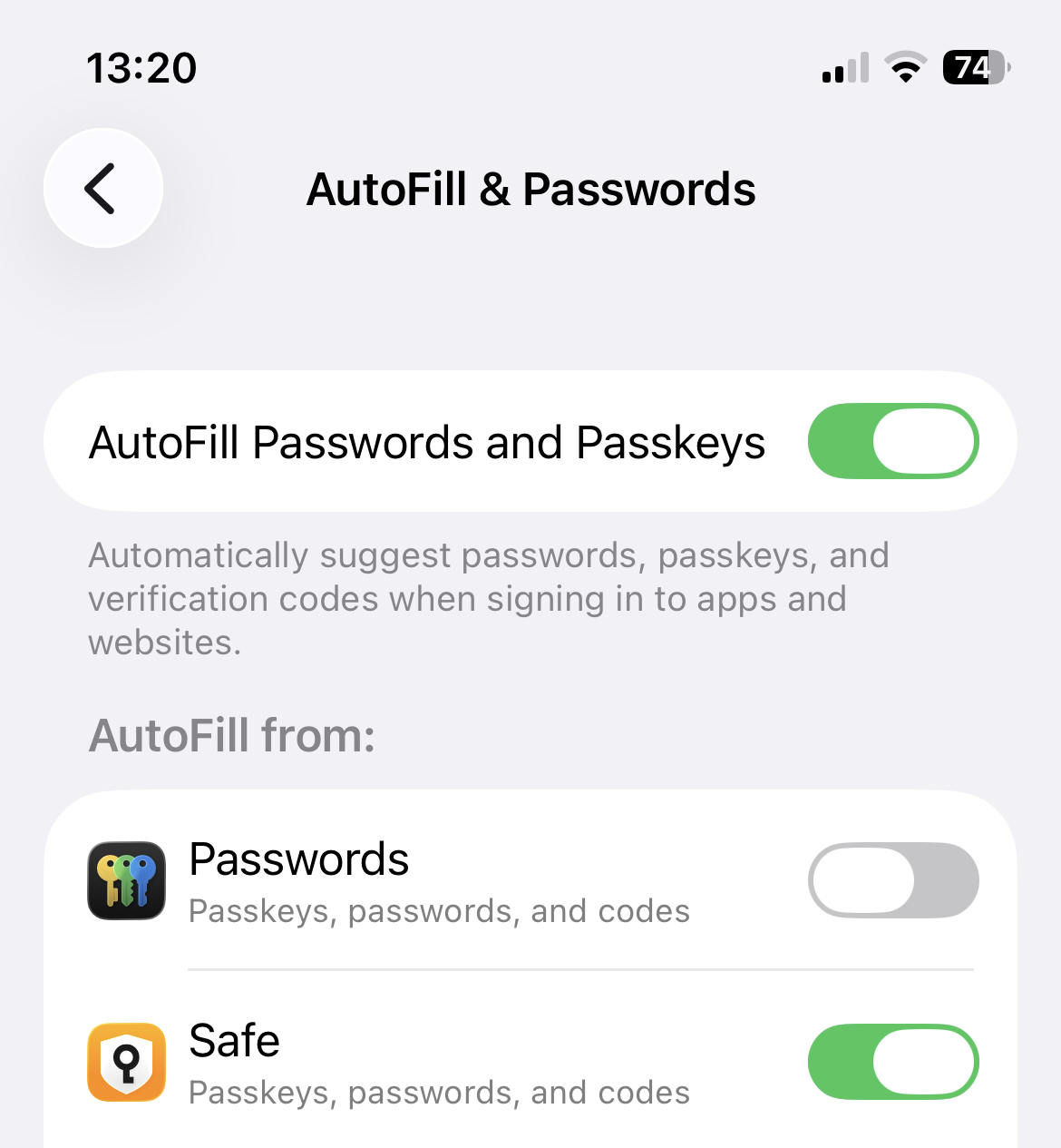 Set Safe as autofill provider in iOS Settings