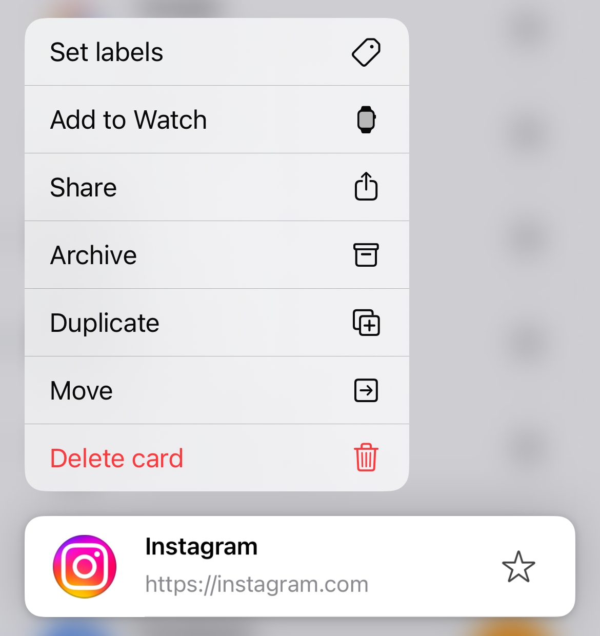 Long-press a card to see actions