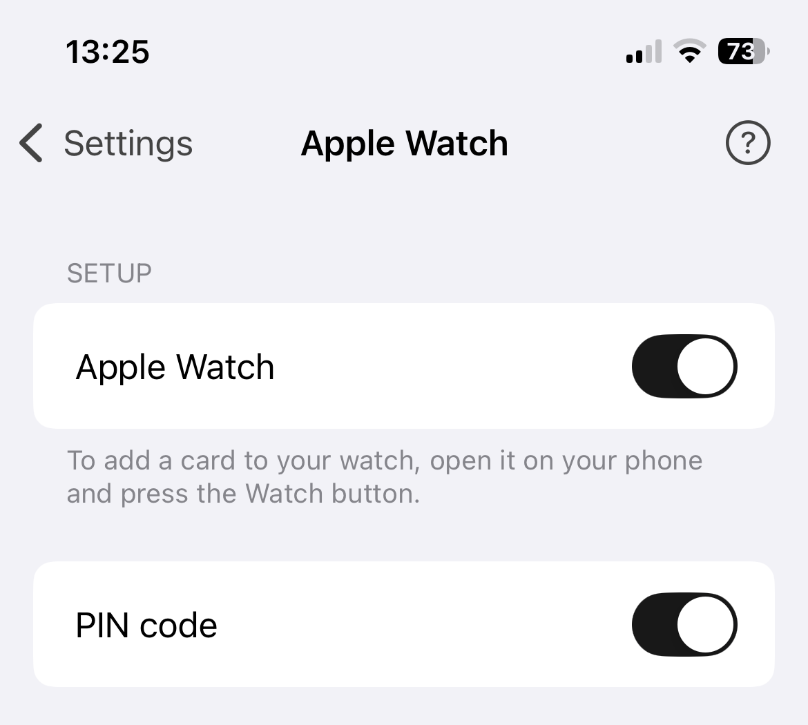 Apple Watch settings in Safe